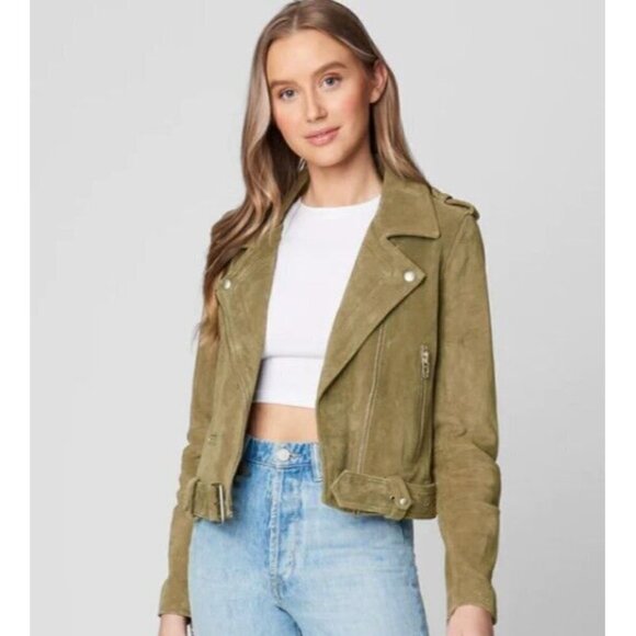 New Blank NYC Suede Moto Jacket Womens S Rosemary Green Leather Crop Blank NYC - Picture 1 of 7